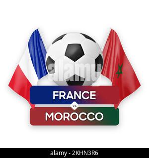 Frankreich gegen Marokko Nationalmannschaften Fußballspiel Wettbewerb Konzept. Stockfoto