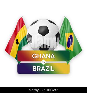 Fußballspiel-Wettkampfkonzept der Nationalmannschaften Ghana vs. Brasilien. Stockfoto