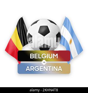 Fußballspiel-Wettkampfkonzept der Nationalmannschaften Belgien gegen Argentinien. Stockfoto