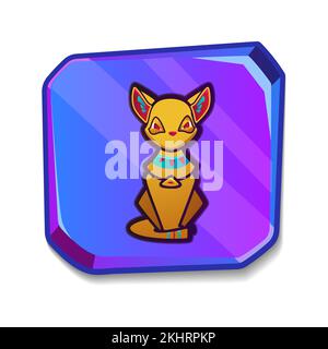 Cartoon-Stein-Brett oder leere Tontafel mit der ägyptischen Göttin Bastet Katze. Kulturreligiöses Symbol des ägyptischen heiligen Tieres. Altes Objekt für grafische Benutzeroberfläche, Spieldesign auf weißem Hintergrund Stock Vektor
