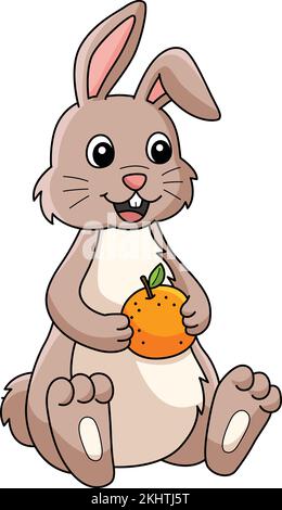 Rabbit Holding Mandarin Cartoon Colored Clipart Stock Vektor