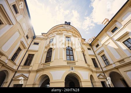 Die Burg Slavkov, auch bekannt als Burg Austerlitz, ist ein barocker Palast in Slavkov U Brna, Tschechische Republik Stockfoto