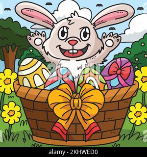 Bunny Easter Eggs in the Basket farbige Cartoon Stock Vektor