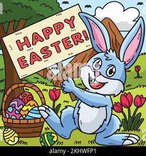 Bunny Holding Happy Easter Colored Cartoon Stock Vektor