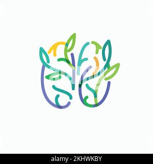 Klare und farbenfrohe Gehirndarstellung mit den Zweigen Stock Vektor