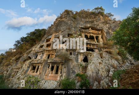 Amyntas Felsengräber im alten Telmessos in Lycia. Jetzt in der Stadt Fethiye, Türkei Stockfoto