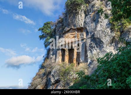 Amyntas Felsengräber im alten Telmessos in Lycia. Jetzt in der Stadt Fethiye, Türkei Stockfoto