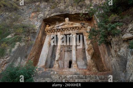 Amyntas Felsengräber im alten Telmessos in Lycia. Jetzt in der Stadt Fethiye, Türkei Stockfoto