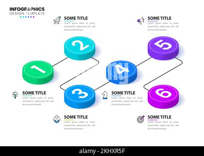 Infografik-Vorlage mit Symbolen und 6 Optionen oder Schritten. Isometrische Linie. Kann für Workflow-Layout, Diagramm, Banner, webdesign verwendet werden. Vektorgrafiken Stock Vektor