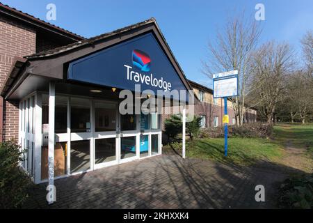 Travelodge, Moto Services, M4 Leigh Delamere, Richtung Osten, SN14 6LB Stockfoto