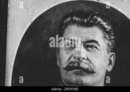 Nahaufnahme von Stalins Porträt. Joseph Vissarionovich Stalin, Politischer Führer Der Sowjetunion, Der Von 1924 Bis Zu Seinem Tod Die Sowjetunion Führte Stockfoto