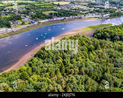 Luftaufnahme des Flusses Moy bei Ballina in der Grafschaft Mayo - Republik Irland. Stockfoto