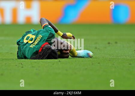 André-Frank Zambo Anguissa do Camarões während des Fußballspiels der Katar-Weltmeisterschaft 2022, Gruppe G, Datum 1, zwischen der Schweiz und Kamerun, gespielt am 24. November 2022 im Al Janoub Stadion in Al-Wakrah, Katar. (Foto von PRESSINPHOTO) Stockfoto