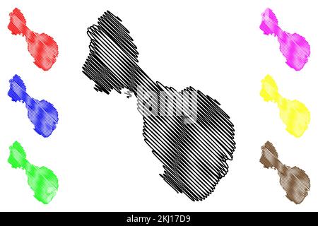 Tabar-Insel (Neuguinea, Pazifischer Ozean, Bismarck-Archipel, Tabar-Gruppe-Inseln) Kartenvektordarstellung, Skizzenkarte Stock Vektor