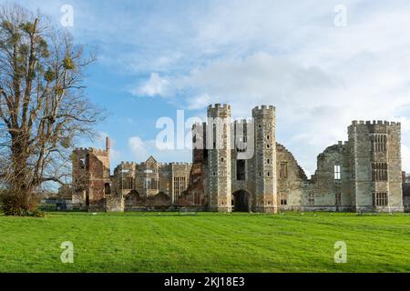 Die Ruinen des Cowdray House in Cowdray Park, Midhurst, West Sussex, England, Großbritannien, Im November Stockfoto