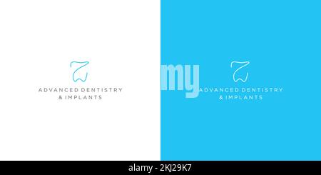 Ein bearbeitbares Logo einer Zahnheilkunde, minimalistisch, modern, einzeilige Darstellung eines Zahnes, Stock Vektor