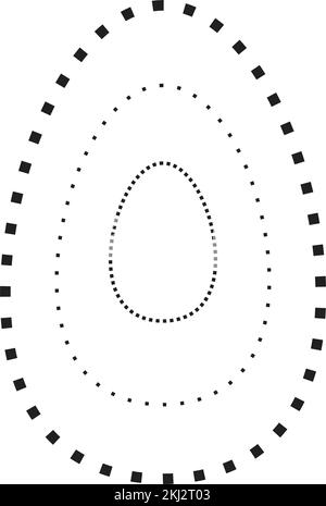 Ovales Symbol mit gestrichelten und gepunkteten unterbrochenen Linien für Vorschulkinder, Kindergärten und Montessori-Kinder beim Vorschreiben, Zeichnen und Schneiden Stock Vektor