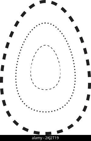 Ovales Symbol mit gestrichelten und gepunkteten unterbrochenen Linien für Vorschulkinder, Kindergärten und Montessori-Kinder beim Vorschreiben, Zeichnen und Schneiden Stock Vektor