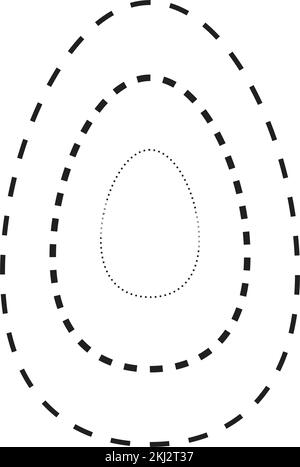 Ovales Symbol mit gestrichelten und gepunkteten unterbrochenen Linien für Vorschulkinder, Kindergärten und Montessori-Kinder beim Vorschreiben, Zeichnen und Schneiden Stock Vektor