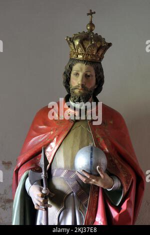 St. Ladislaus, Statue in der Pfarrkirche Heiliges Herz von Jesus und St. Ladislaus in Mali Raven, Kroatien Stockfoto