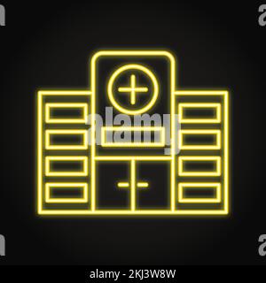 Krankenhausbau Neonsymbol in Linienform. Medizinische Struktur, Kliniksymbol. Vektordarstellung Stock Vektor