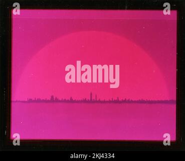 Projekt 21 - Testaktivitäten Operation Ivy (Enewetak/Bikini). Mike Schockwellengröße im Verhältnis zu N.Y. Fotografien von atmosphärischen Nuklearversuchen auf Pacific Island und Nevada Testgelände. Stockfoto