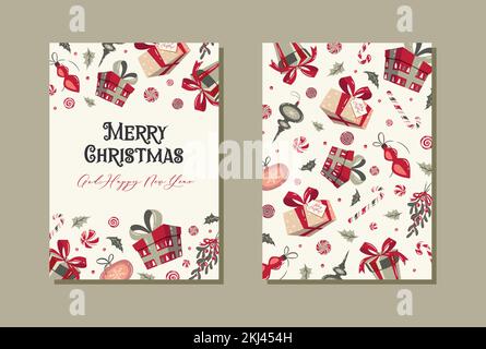 Merry Christmas und Happy Holidays Karten Moderne universelle künstlerische Vorlagen. Vektordarstellung. Stock Vektor