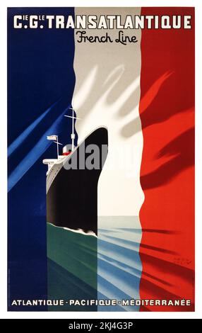 Cie. Gle. Transatlantische französische Linie von Paul Colin (1892-1985). Poster wurde 1937 in Frankreich veröffentlicht. Stockfoto