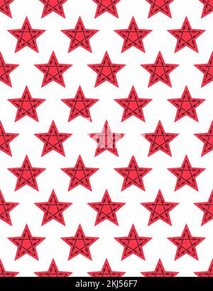 Nahtloses Muster eines abstrakten Stacheldraht-roten fünfspitzigen Sterns Stock Vektor