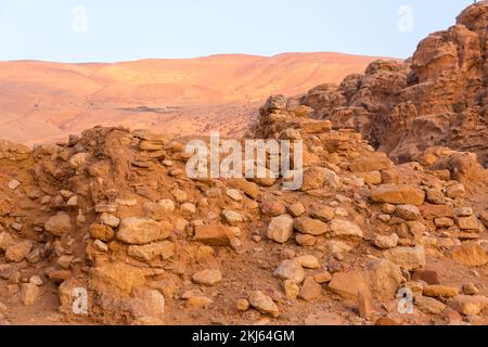 Al Beidha Ruinen einer prähistorischen Siedlung im Nahen Osten, in der Nähe von Little Petra Siq al-Barid, Jordanien Stockfoto