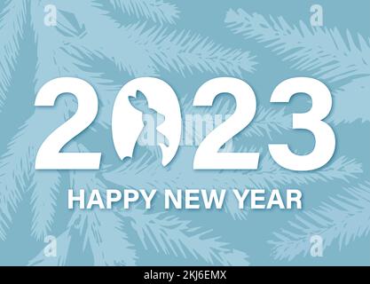 Vorlage für die Neujahrskarte für das Jahr 2023 ist das Jahr des Hasen. Minimalistisches Design. Vektordarstellung. Stock Vektor