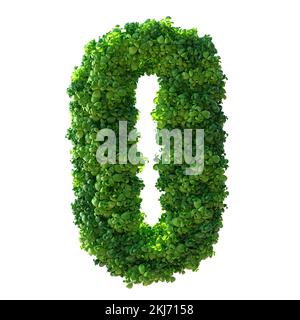 3D Buchstabe O. Grüne Pflanze, Blätter, Gras, Moos, Basilikum, Minze. Isoliert auf weißem Hintergrund mit Beschneidungspfad Stockfoto