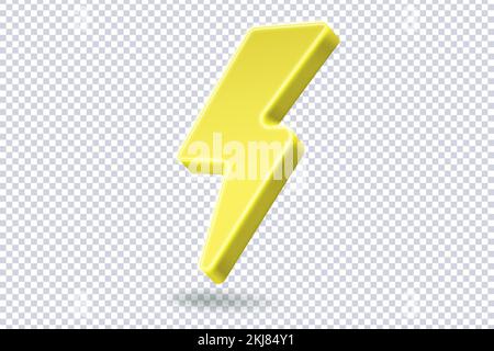 Goldenes Thunderbolt-Symbol. Gelbes Blitzsymbol, Ladesymbol, Ladeanzeige. Starke Blitzeinschläge. Blitzstopp. Realisti Stock Vektor