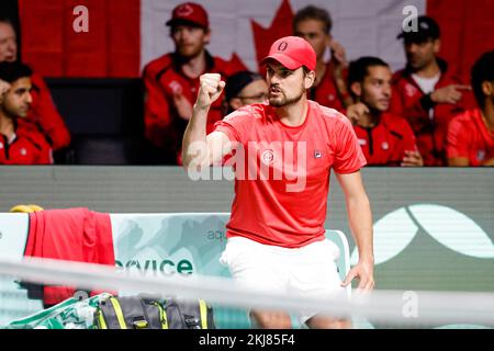 Malaga, Spanien. 24.. November 2022. 24. November 2022, Spanien, Málaga: Tennis, Männer: Davis Cup - Knockout-Runde, Viertelfinale, Otte (Deutschland) - Auger-Aliassime (Kanada). Kanadischer Mannschaftskapitän Frank Dancevic Prost. Foto: Frank Molter/dpa Credit: dpa Picture Alliance/Alamy Live News Stockfoto