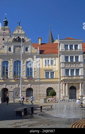 Deutschland, Bayern, Ingolstadt: Fassade des alten Rathauses (Altes Rathaus), das von Gabriel in seiner jetzigen Form und im Neorenaissance-Stil wiederaufgebaut wurde Stockfoto