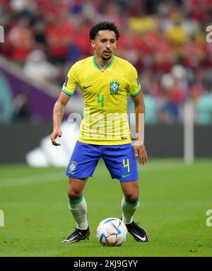 Brasilianische Marquinhos während des FIFA World Cup Group G-Spiels im Lusail Stadium in Lusail, Katar. Foto: Donnerstag, 24. November 2022. Stockfoto