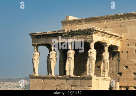 Erechtheion Tempels mit Karyatiden, Karyatide Veranda, Akropolis, Athen, Griechenland Stockfoto