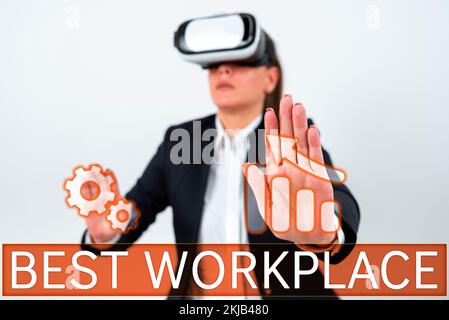 Konzeptionelle Beschriftung „Beste Arbeitsumgebung“. Ein Wort über das ideale Unternehmen, um stressfrei mit hoher Vergütung zu arbeiten Stockfoto