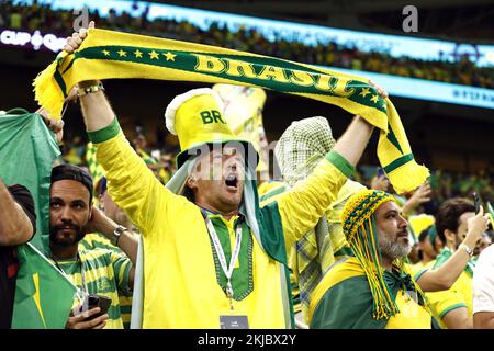 LUSAIL CITY - Unterstützer Brasiliens während der FIFA-Weltmeisterschaft Katar 2022 Gruppe G zwischen Brasilien und Serbien am 24. November 2022 im Lusail Stadium in Lusail City, Katar. AP | niederländische Höhe | MAURICE OF STONE Credit: ANP/Alamy Live News Stockfoto