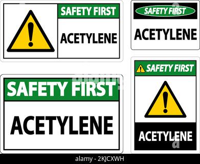 Schild „Safety First Acetylen“ Auf Weißem Hintergrund Stock Vektor