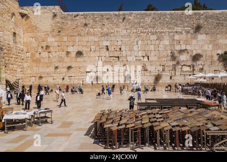 WESTERN Wall Plaza oder Klagemauer, jüdisches Viertel, Altstadt von Jerusalem, Israel. Stockfoto