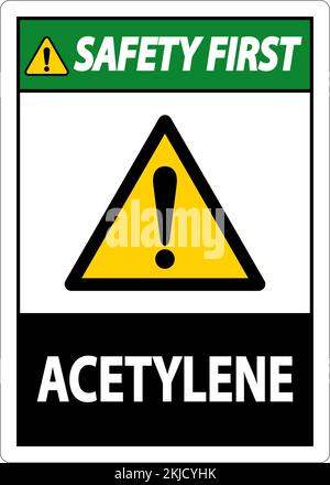 Schild „Safety First Acetylen“ Auf Weißem Hintergrund Stock Vektor