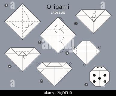 Origami-Tutorial. Origami-Plan für Kinder. Marienkäfer Stock Vektor