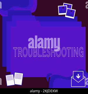 Handgeschriebenes Schild Fehlerbehebung, Word für die Untersuchung oder Behandlung der aufgetretenen Probleme Stockfoto