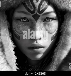 Inuit Woman Face, Kanada, Nunavut, Hudson Bay, Kivalliq, Arviat Stockfoto