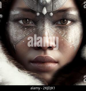 Inuit Woman Face, Kanada, Nunavut, Hudson Bay, Kivalliq, Arviat Stockfoto