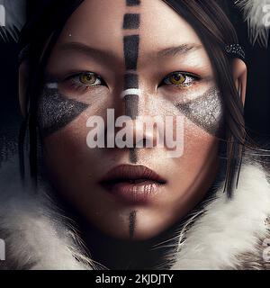 Inuit Woman Face, Kanada, Nunavut, Hudson Bay, Kivalliq, Arviat Stockfoto