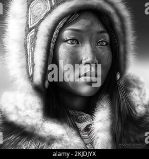 Inuit Woman Face, Kanada, Nunavut, Hudson Bay, Kivalliq, Arviat Stockfoto