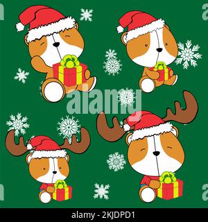 weihnachten niedliches Baby Hamster Cartoon Sitzen weihnachten Set Illustration im Vektorformat Stock Vektor