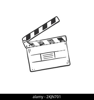 Film Clapperboard Doodle. Handgezeichnete Skizzenaktion Klapper. Element „Filmproduktion“. Vektorgrafik. Stock Vektor